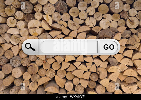 Search bar in browser. Wood chopped firewood on background Stock Photo