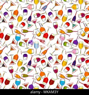 Drink and cocktail glasses . Vector design for cover menu, wine list or restaurant card. Stock Vector