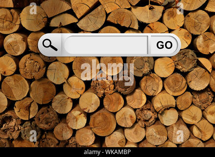 Search bar in browser. Wood chopped firewood on background Stock Photo