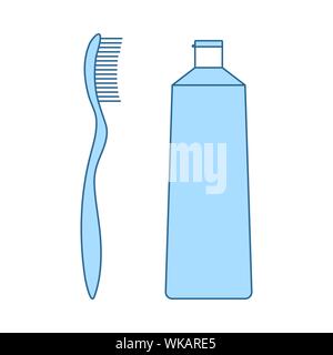 Toothpaste And Brush Icon. Thin Line With Blue Fill Design. Vector Illustration. Stock Vector