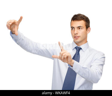 businessman working with imaginary virtual screen Stock Photo