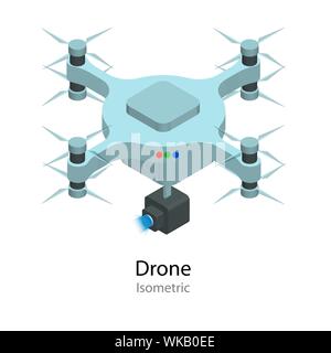 Isometric illustration Drone with action camera. Fly devices icon. Professional Electronic Device. Stock Vector