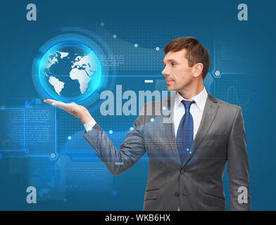 buisnessman holding virtual sphere globe Stock Photo