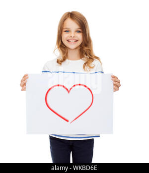 smiling little child holding picture of heart