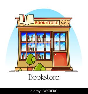 Bookstore or book shop, store for literature Stock Vector
