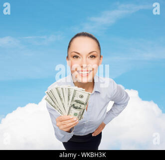 smiling businesswoman with dollar cash money Stock Photo