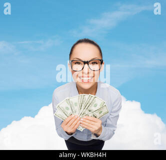smiling businesswoman with dollar cash money Stock Photo