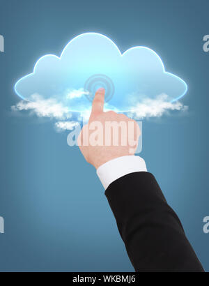 man hand pointing at cloud Stock Photo
