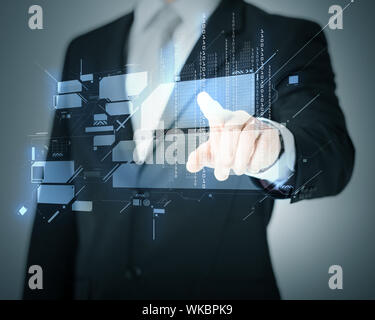 man hand pointing at virtual screen Stock Photo