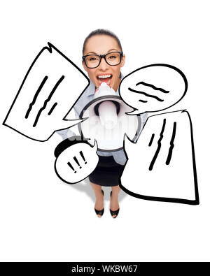 screaming businesswoman with megaphone Stock Photo