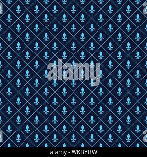 Fleur-de-lis seamless vector pattern in blue tones Stock Vector