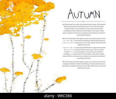 Autumn card with birch trees over white background, vector card with copy space Stock Vector