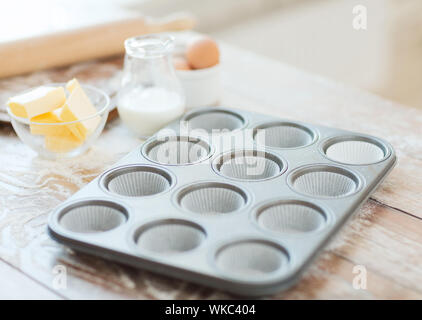 close up of empty muffins molds Stock Photo