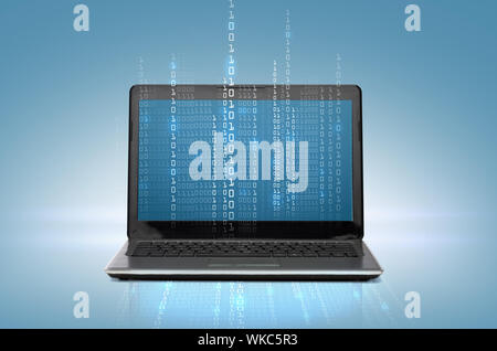 technology and advertisement concept - laptop computer with code on screen Stock Photo