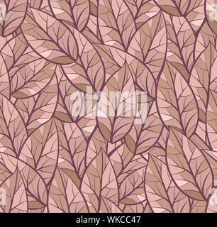 Abstract seamless vector pattern of leaves. Background texture. Brown, beige color, separated from dark purple background Stock Photo