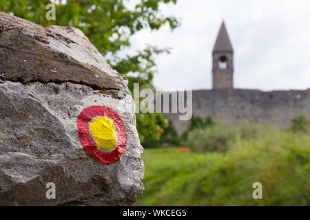 Church of the Holy Trinity, which contains famos late-medieval Danse Macabre fresco. Slovenia, Europe. Stock Photo