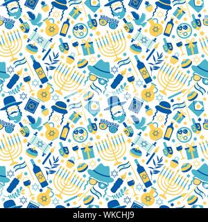 Jewish holiday Hanukkah greeting card traditional Chanukah symbols. Stock Vector