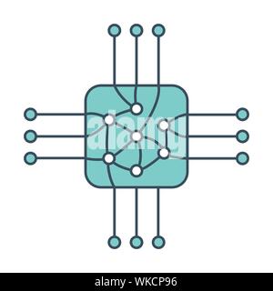 Chip icon with ai neural network inside Stock Vector