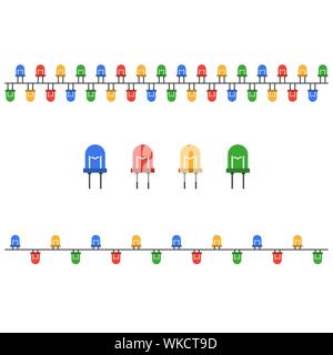 Set of LED light bulbs flat icons on white background Stock Vector