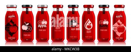 Ready design vector apple juice, fruit glass bottle set Stock Vector