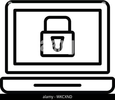Secured laptop icon, outline style Stock Vector