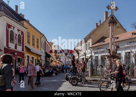 Tourists enjoying sunny spring day in Szentendre. Stock Photo