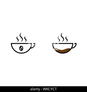Two cups of coffee outline icons isolated on white background Stock Vector