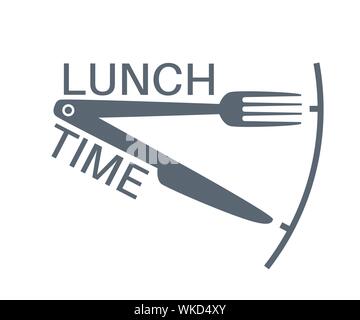 Lunch time text with fork and knife. Stock Vector