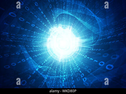 Glowing figures and waves. Hi-tech technological background Stock Photo
