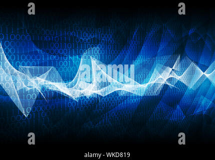 Glowing figures and waves. Hi-tech technological background Stock Photo