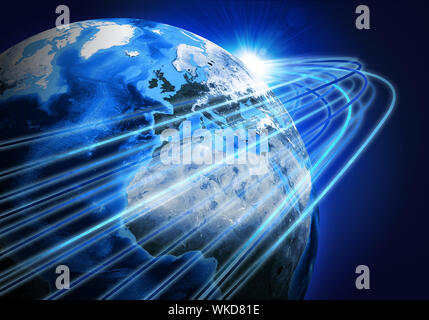 Glowing lines and Earth. Hi-tech technological background. Elements of this image are furnished by NASA Stock Photo