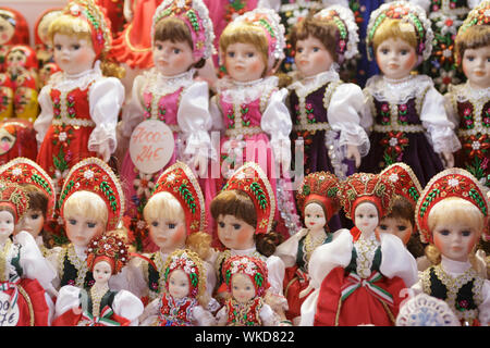 Traditional dolls on sale in the Great Market, Budapest, Hungary. Stock Photo