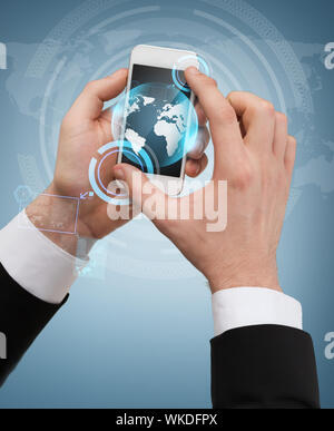 businessman touching screen of smartphone Stock Photo