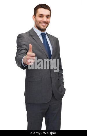 handsome buisnessman showing thumbs up Stock Photo
