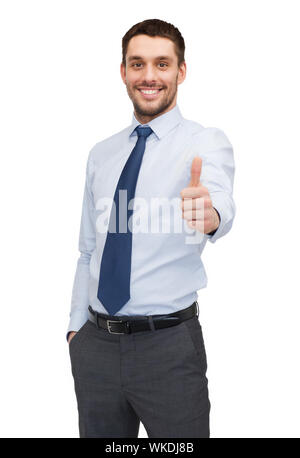 business and office concept - handsome buisnessman showing thumbs up Stock Photo