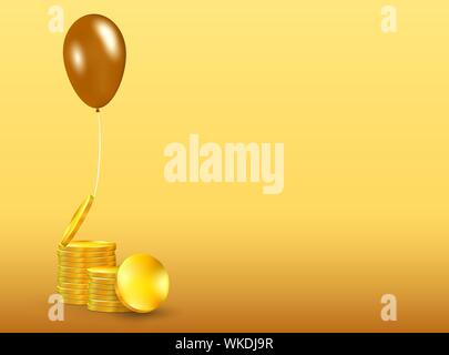 Business concept with gold coins, balloon. Stock Vector