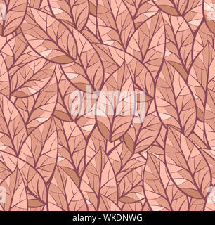 Abstract seamless vector pattern of leaves. Autumn them. Brown, beige colors. Isolated from the dark purple background Stock Photo