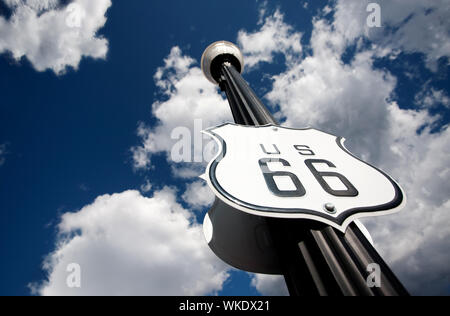 Route 66 sign on tall street lamp pole Stock Photo