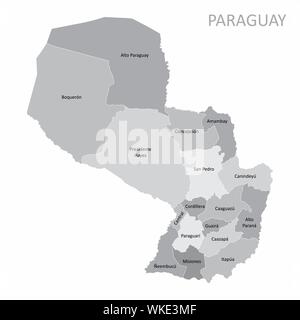 The Paraguay map divided into regions with labels Stock Vector