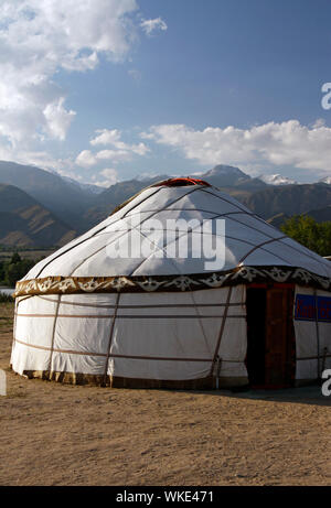 Yurt near lake Issyk Kul in Kyrgyzstan Stock Photo