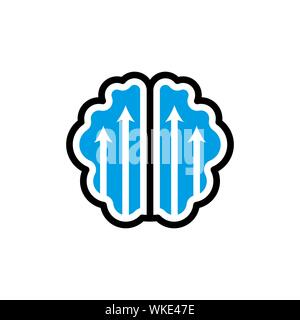 Brain with up arrows flat icon improving brain efficiency vector Illustration on a white background Stock Vector