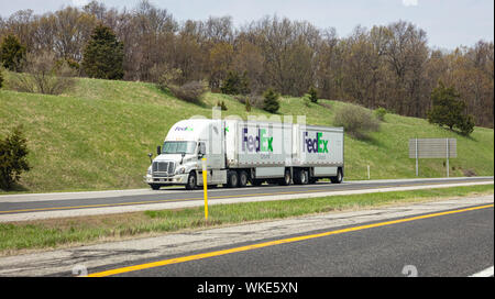 Chicago, Illinois, US. May 8, 2019: Fedex truck on the highway. Goods transportation and shipping