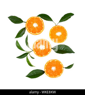 Mandarin isolated on white background. Isolated citrus fruits, with clipping path. Top view. Stock Photo