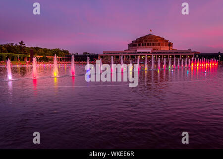 Fountain at Centennial Hall in Wroclaw, Poland multimedia laser colorful light show Stock Photo