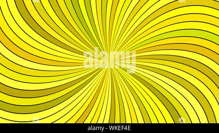 Yellow geometrical abstract swirl background - vector graphic from curved striped rays Stock Vector