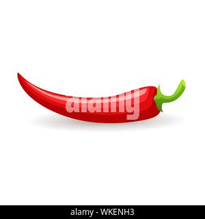 Single red chili pepper on white background, bitter spicy hot Stock Vector