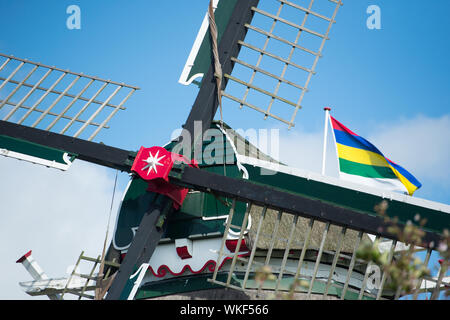 Detail windmill at Dutch wadden island Terschelling village Formerum with flag Stock Photo