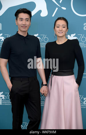 Venezia, Italy. 04th Sep, 2019. 76th Venice Film Festival 2019, Photocall film ‘Lan xin da ju yuan (Saturday fiction)'. Pictured: Gong Li, Mark Chao Credit: Independent Photo Agency/Alamy Live News
