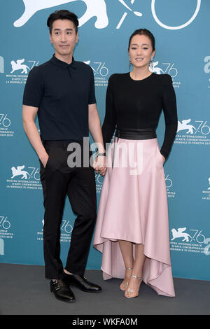 Venezia, Italy. 04th Sep, 2019. 76th Venice Film Festival 2019, Photocall film ‘Lan xin da ju yuan (Saturday fiction)'. Pictured: Gong Li, Mark Chao Credit: Independent Photo Agency/Alamy Live News