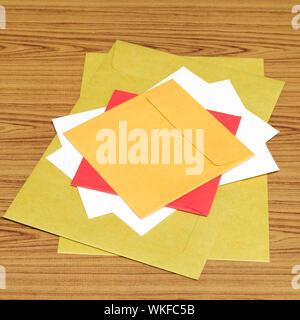 envelope on wood background Stock Photo